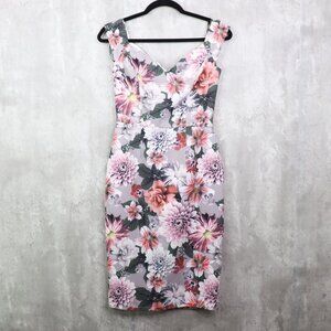 Paper Dolls London Pencil Dress Womens‎ Size 4 Purple Bardot Floral Print NWT